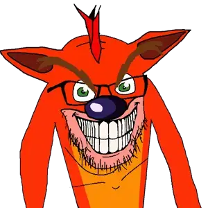 crash bandicoot, feraljak, 1soyjak, animal, arm, bandicoot, ears, glasses, green eyes, half body