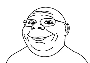 gapejak, hoholjak, wholesome soyjak, 1soyjak, bald, black eyes, closed mouth, glasses, looking at you, no beard