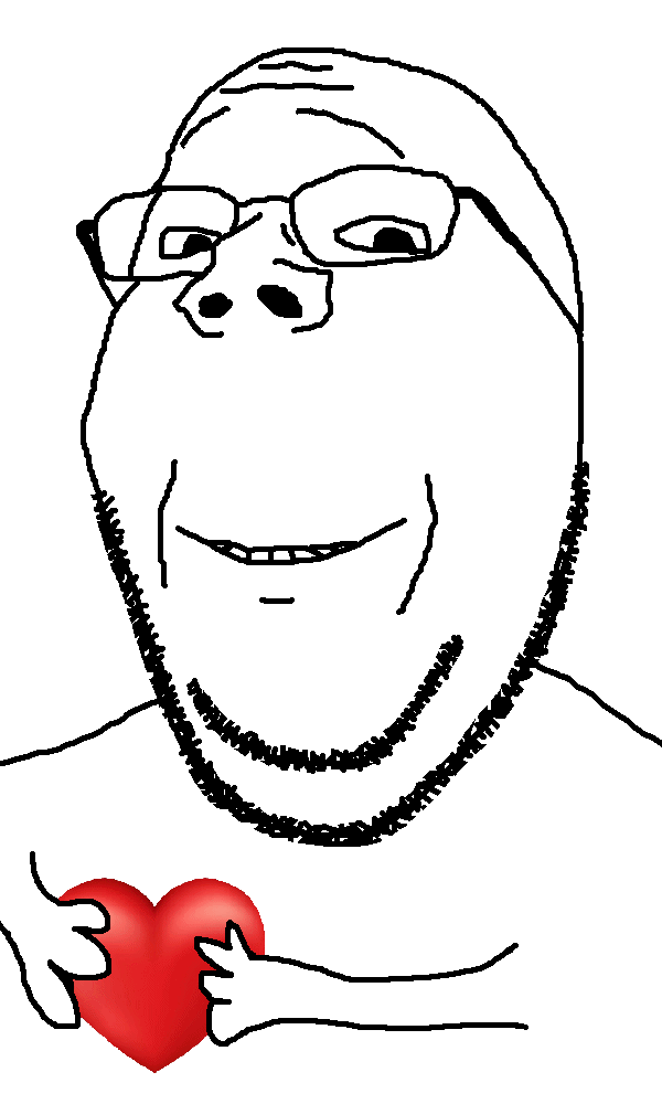 gapejak, wholesome soyjak, 1soyjak, aliased, animated, bald, beard, closed mouth, glasses, grin