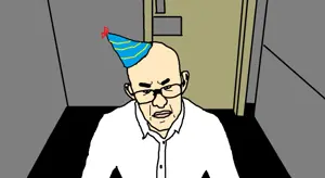 chudjak, tarrantjak, brenton, 1soyjak, bald, birthday hat, brenton tarrant, bushy eyebrows, christchurch shooting, closed mouth