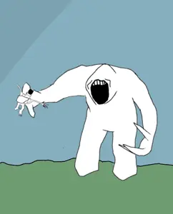 a24 slowburn soyjak, feraljak, fingerboy, shambler, 2soyjaks, angry, animal, attack, bald, drawn background