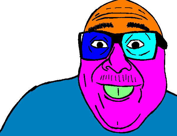 devito, colorjak, 1soyjak, bald, black eyes, colorful, danny devito, fat, front view, glasses