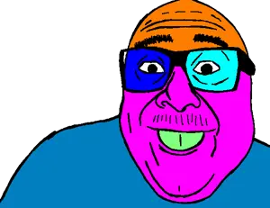 devito, colorjak, 1soyjak, bald, black eyes, colorful, danny devito, fat, front view, glasses