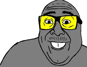 devito, 1soyjak, bald, black eyes, danny devito, fat, front view, glasses, gray skin, looking at you