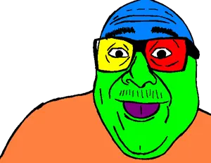 devito, colorjak, 1soyjak, bald, black eyes, colorful, danny devito, fat, front view, glasses