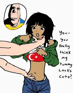 rapeson, cobson, hornyson, rapeson, you really think my tummy looks cute?, 1soyjak, belly, black eyes, black hair, blush