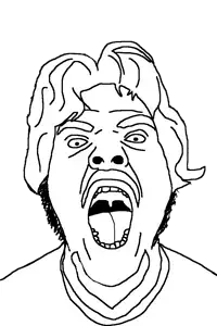 chmukjack, 1soyjak, beard, eyebrows, front view, gape, hair, looking at you, medium hair, mustache