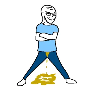 soyak, soyak (smug), 1soyjak, arms crossed, bald, blue pants, blue shirt, closed mouth, crossed arms, full body