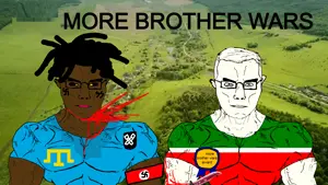 chudjak, chudjak front, muscular chud, no more brother wars, arm, award, blonde hair, blood, blue eyes, buff