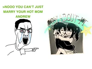 andrew graves, renee graves, chudjak, angry, arm, arrow, black eyes, black hair, black shirt, bloodshot eyes