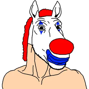 unknown, 1soyjak, animal, animal ears, black eyes, closed mouth, clown, clown makeup, clown wig, hair