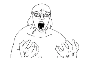 dumjacque, dumfoide, femjak, 1soyjak, angry, arm, female, finger, foid, glasses