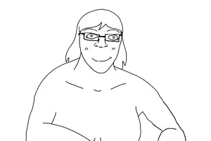 dumjacque, dumfoide, femjak, 1soyjak, arm, blush, closed mouth, female, foid, glasses