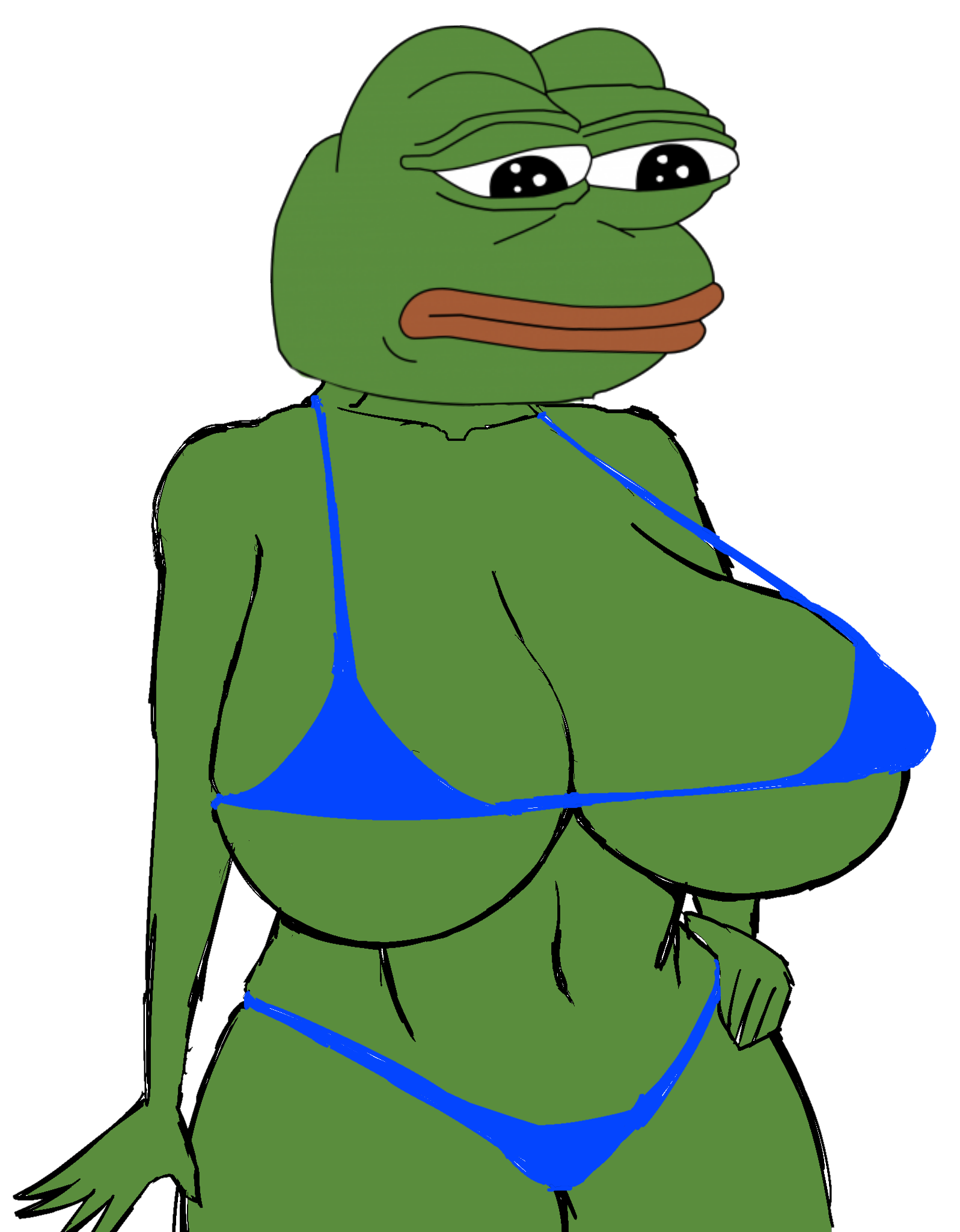 pepe, bikinijaks, 1nas, amphibian, animal, bald, belly, big breasts, big lips, bikini