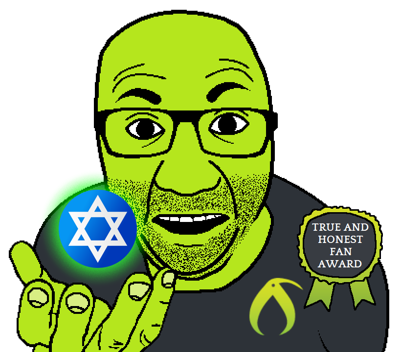 el perro rabioso, 1soyjak, bald, black eyes, blue circle, clothes, front view, glasses, green glow, green skin