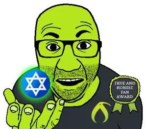 el perro rabioso, 1soyjak, bald, black eyes, blue circle, clothes, front view, glasses, green glow, green skin