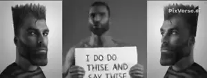 bart simpson, gigachad, 3nas, arm, beard, black hair, buff, clothes, duct tape, finger