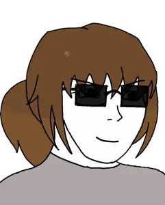 soyak, soygirl, femjak, 1soyjak, brown hair, closed mouth, female, glasses, hair, long hair