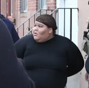 tacoblimp, irl soyjaks, 1soyjak, black hair, black shirt, dominican, fat, female, hair, half body