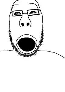 soygasm, unknown, 1soyjak, bald, black eyes, eyebrows, food, front view, fruit, gaping mouth