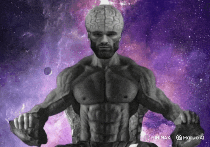 gigachad, 1nas, banana, beard, big brain, brain, buff, closed mouth, cosmic, food