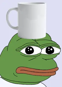 pepe, 1nas, amphibian, animal, bald, black eyes, blue background, closed mouth, cup, frog