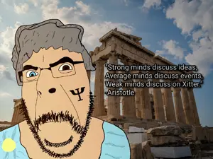 xhe person on the left is supposed to be aristotle, i found out while making xhis that aristotle had heterochromia. the Ψ symbol represents psychology and philosophy which aristotle was related to…
