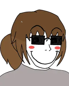 soyak, doctos, soyak (cheeky), soygirl, cheeky, doctos, femjak, 1soyjak, blush, brown hair