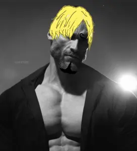 gigachad, sanji, 1nas, anime, beard, black and white, blonde hair, brapped comment section☣️☣️☣️ do not enter☣️☣️☣️, brimmiest comments section☣️☣️☣️ do not enter☣️☣️☣️, buff