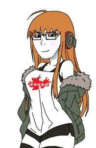 sakura futaba, soyak, soygirl, soygirlfriend, femjak, 1soyjak, almost full body, anime, anime girl, black eyes