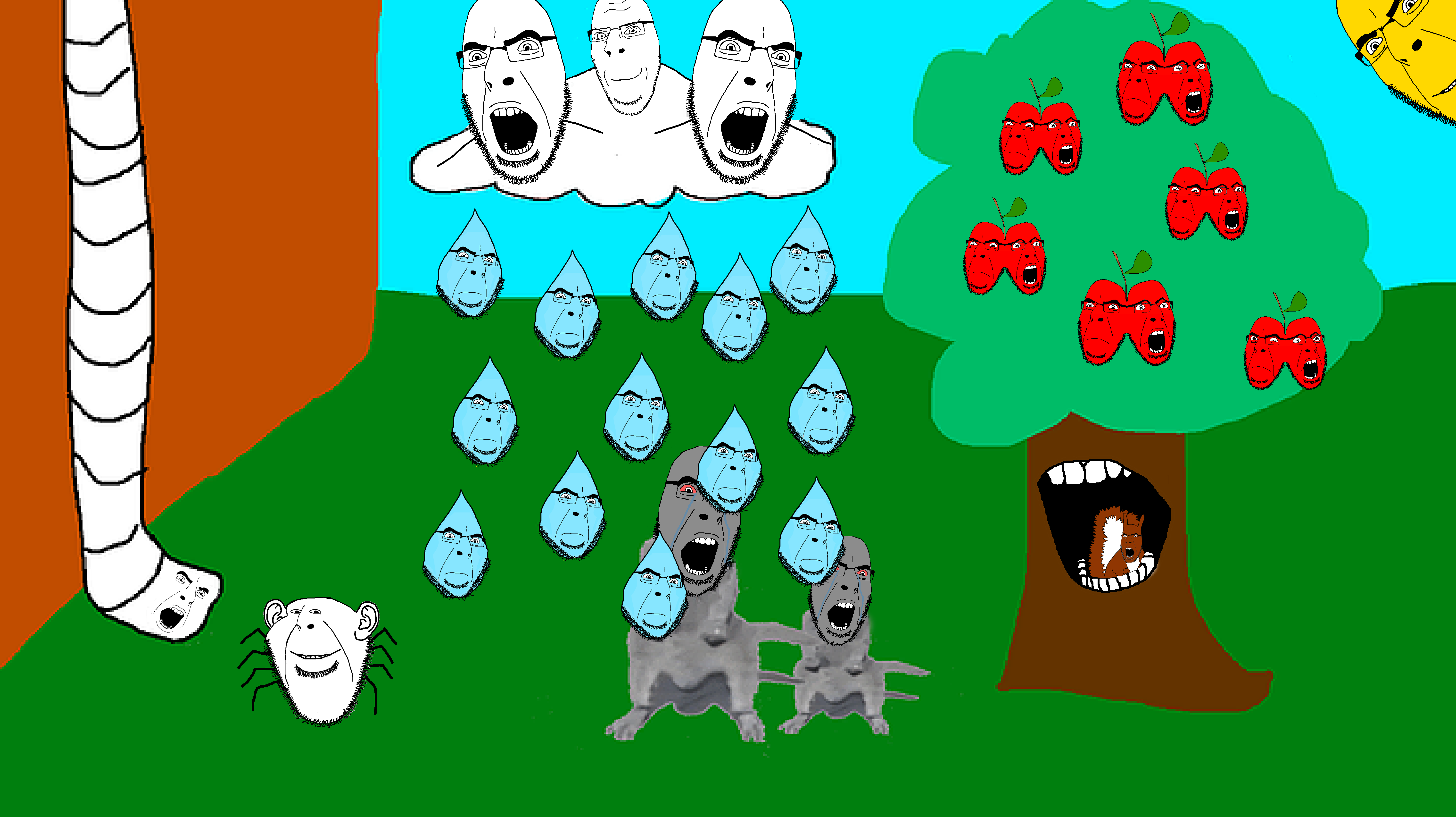cobson, feraljak, feralsquirrel, nucob, squirreljak, angry, animal, apple, arachnid, bloodshot eyes