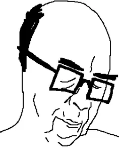 klaus schwab, chudjak, its over, 1soyjak, balding, black hair, bushy eyebrows, closed eyes, closed mouth, glasses