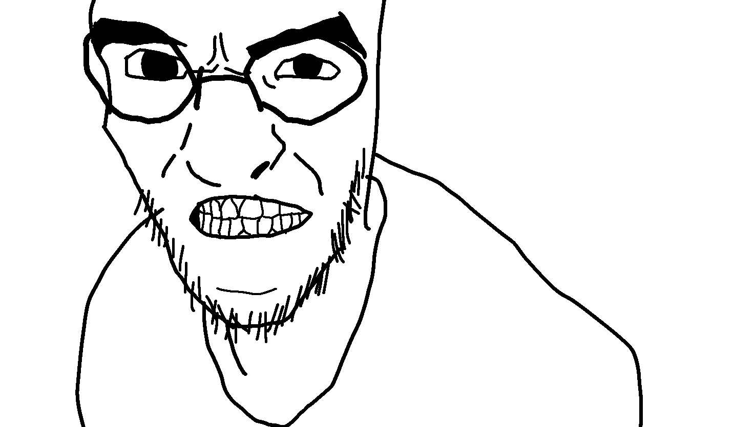 unknown, zorblenork, 1soyjak, angry, bald, big nose, black eyebrows, black glasses, clenched teeth, eyebrows