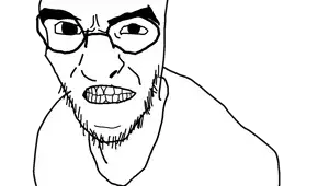 unknown, zorblenork, 1soyjak, angry, bald, big nose, black eyebrows, black glasses, clenched teeth, eyebrows