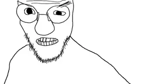 unknown, zorblenork, 1soyjak, angry, bald, big nose, black eyes, eyebrows, forehead lines, front view