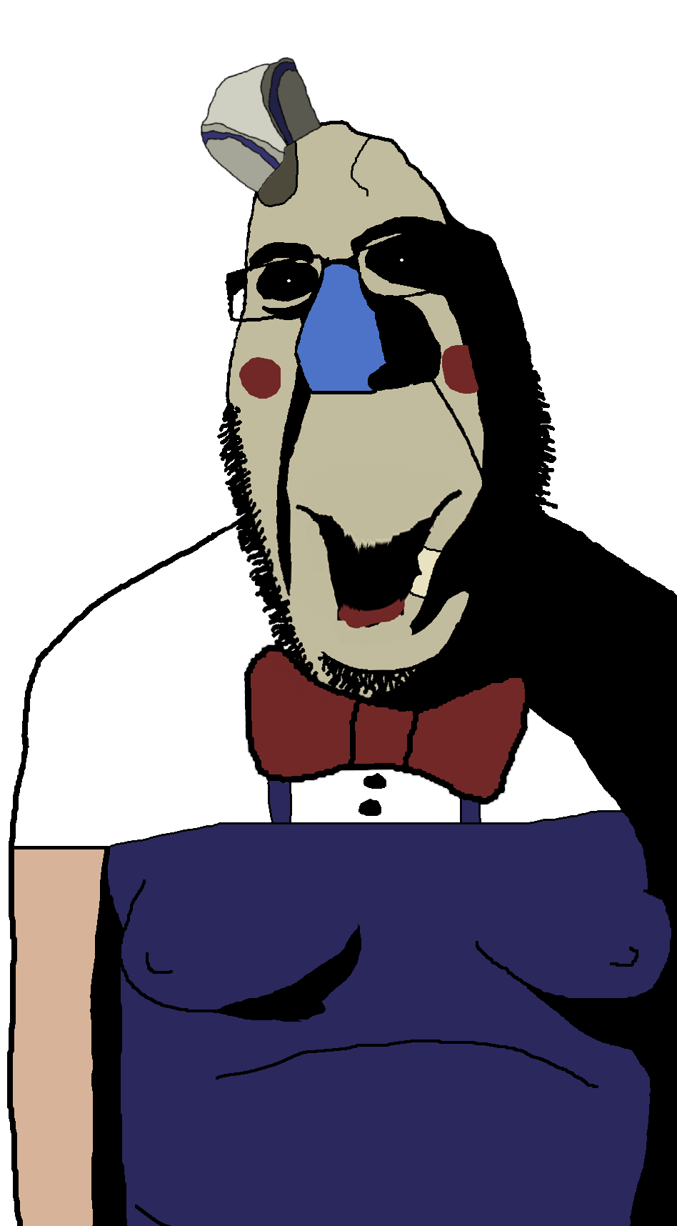 cobson, hornyson, rapeson, 1soyjak, apron, arm, beard, blue nose, bow, bow tie