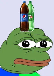 pepe, 7up, amphibian, animal, bald, big lips, black eyes, blue background, blue shirt, eye