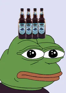 pepe, 4 beers, alcohol, amphibian, animal, beer, beers, black eyes, blue background, closed mouth