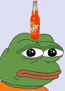 pepe, amphibian, animal, bald, big lips, black eyes, bottle, crush, crush (drink), crush orange
