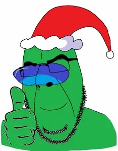 cobson, closed mouth, clothes, fortegreen, glasses, hands, hat, loggo, no eyes, santa hat