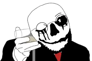 satanjak, 1soyjak, bald, cheers, closed eyes, clothes, crying, glass, glasses, looking at you