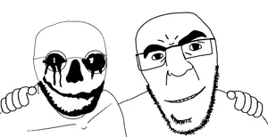 godjak, satanjak, no more brother wars, 2soyjaks, bald, black eyes, christianity, crying, front view, glasses
