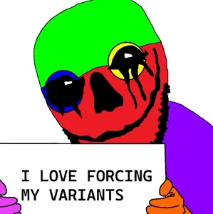 satanjak, colorjak, 1soyjak, bald, black text, cheeky bastard, cheeky smile, glasses, holding object, holding sign