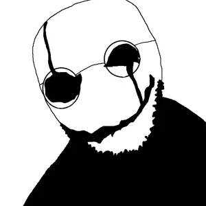 satanjak, 1soyjak, bald, black eyes, gaster (undertale), glasses, open eyes, open mouth, portrait, smile