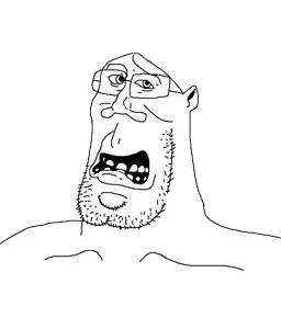 unknown, 1soyjak, bald, beard, bigmanjak, buff, cartoon, disgusted, front view, glasses