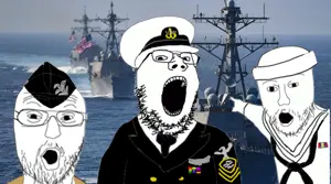 gapejak, two pointing soyjaks, 3soyjaks, arm, clothes, glasses, hands, hat, irl background, military