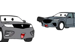 two pointing soyjaks, 2soyjaks, cars, cartoon, disney, gray skin, open mouth, pixar, pointing, soy parody