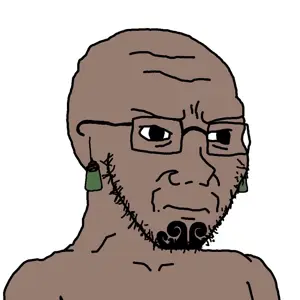 soyak, brown skin, closed mouth, concerned, earring, frown, glasses, maori, soyjak, stubble