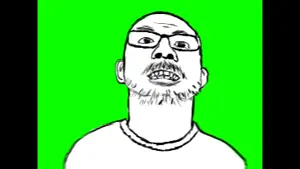 james youniverse, animated, clenched teeth, closed mouth, ear, glasses, mustache, soyjak, stubble
