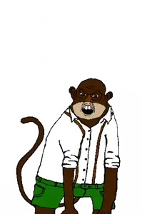 feraljak, angry, animal, bobo the sharty janny, brown eyes, clothes, ear, glasses, janny, monkey